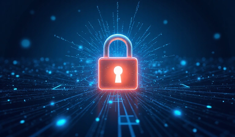 Ilustrace bezpečnosti dat a ochrany soukromí s ikonami zámku a štítu