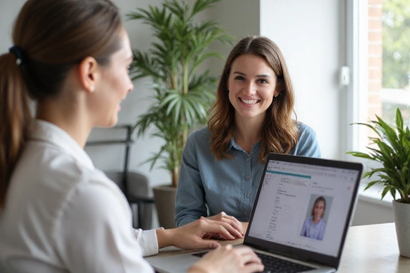 Žena hovoří s výživovým poradcem přes videohovor na notebooku.